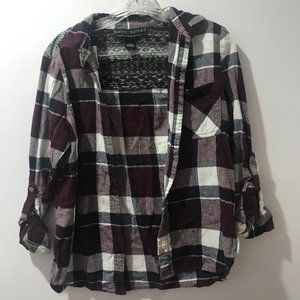 Purple & Gray Flannel Shirt w/ Knit Detail